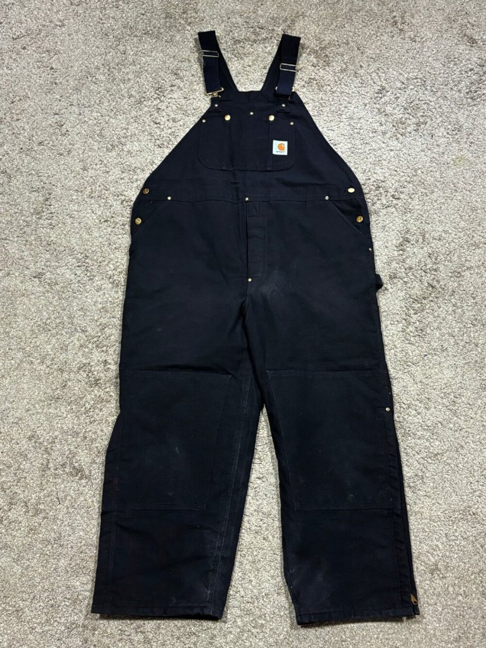 VTG Carhartt R02 BLK Quilt-Lined Duck Bib Overalls Made in USA 1997 Mens 46x28